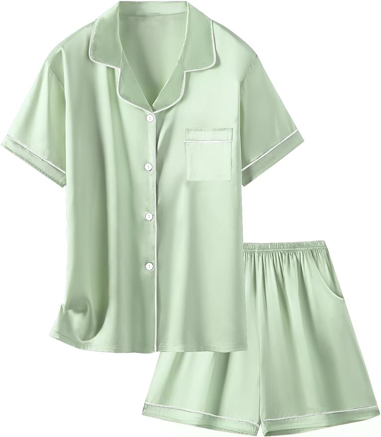 Girls & Womens Satin Pajamas Set, Silk Button-Down Sleepwear 2 Piece Nightwear, 3 Years - Women XXL