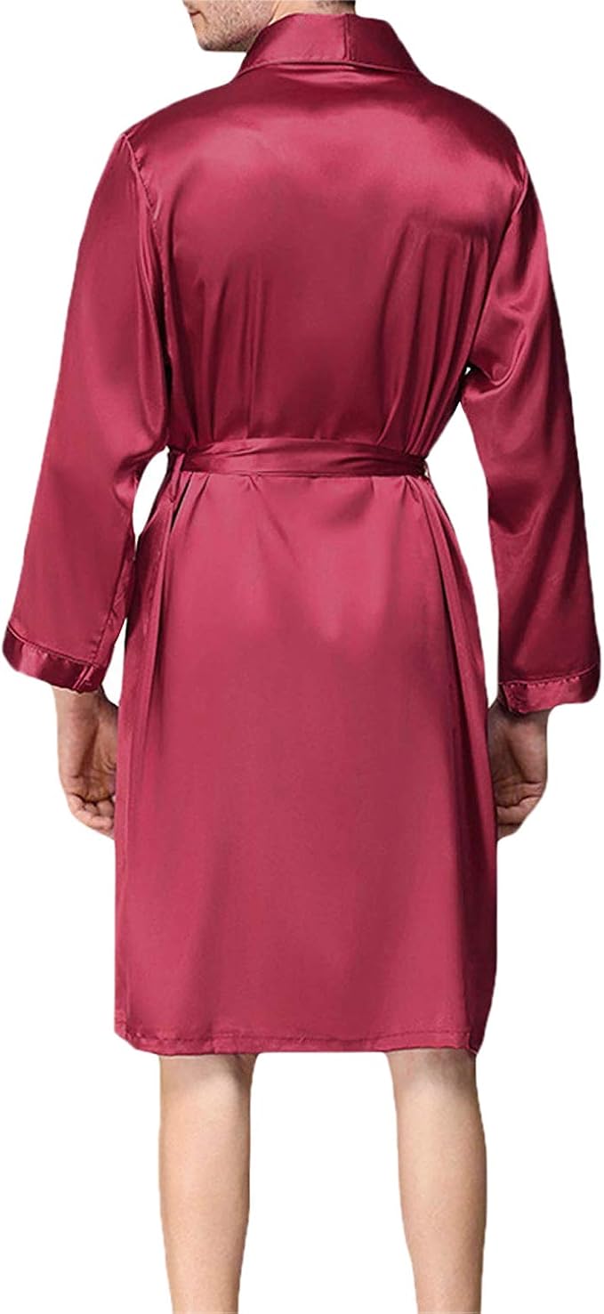 Mens Satin Robe,Silk Long Sleeve House Kimono Bathrobe,Soft Loungewear Dragon Robe
