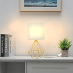 COTULIN Gold Modern Small Table Lamp for Bedroom & Living Room - Geometric Metal Base, White Fabric Shade, Ideal for Bedside & Kids' Desk, Nightstand Lamp