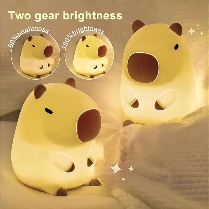 S NMT Cute Cartoon Capybara Silicone Night Light USB Rechargeable Timing Dimming Sleep Night Lamp for Children's Room Decor