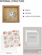 Wood Night Light Box 6.5x6.5in,Summer Fruit Pink Honey Peach Table Lights Wooden Picture Frame with USB Rechargeable Touch LED Lights for Home Decor Desktop Display,Watercolor Plants