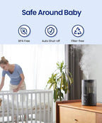 ROSEKM Humidifiers for Bedroom (1.1L), Small Cool Mist Humidifier for Home Plant and Baby Nursery, Quiet Ultrasonic Humidifier with 360° Nozzle, Auto Shut-Off, Filterless, Black