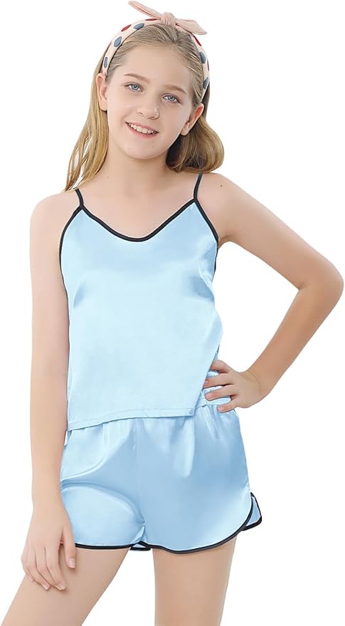 Girls & Women Silk Pajamas Set Satin Camisole Sleepwear 2 Piece Pjs, 3 Years - Women XXL