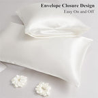 Satin Pillowcase for Hair and Skin, Ivory Silk Pillowcase Queen Size Set of 2 Pack Cooling Satin Pillow Cases with Envelope Closure, Vegan Silk Satin Pillowcase Set with 2 Scrunchies