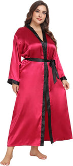 Womens Plus Size Silky Satin Kimono Robe Floral Long Bathrobe Wedding Sleepwear Dressing Gown