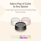 Noise Machine, White Noise Sound Machine for Baby & Adults, 26 Soothing Sounds, 8 Night Light Colors, Tap Control, 6 Timer Settings, Auto-Off & Memory, 4-7-8 Breathing, Sleep Soother for Home