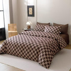 CLOTHKNOW Brown Plaid Comforter Sets Twin/Twin XL 3Pcs Grid Bedding Comforter Sets Dark Brown Checker Comforter Checkered Bedding Sets