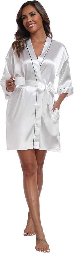 Women Satin Robes Short Silk Kimono Robe Lightweight Bridal Party Robes Bride Bridesmaids Ladies Loungewear Sleepwear