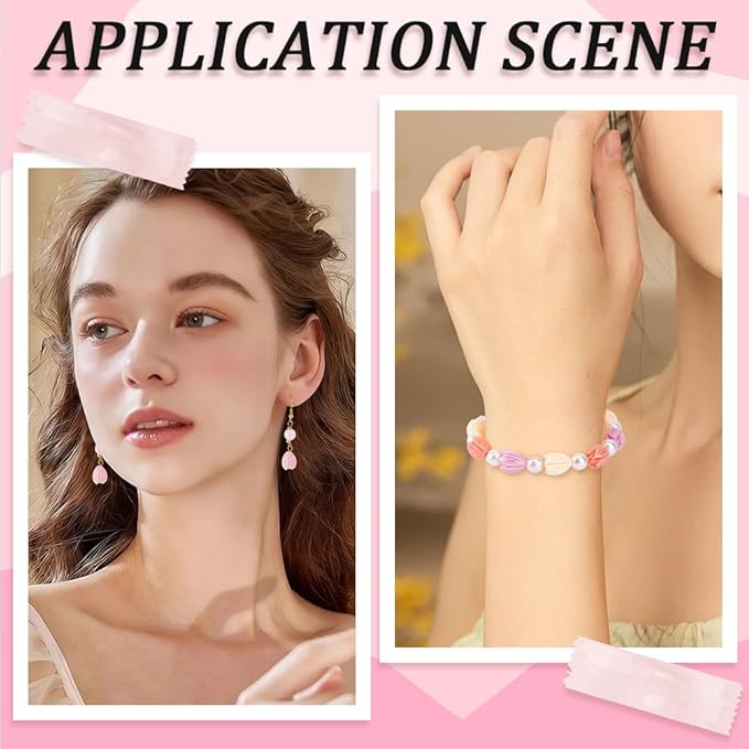 1 Box 4 Colors 80Pcs 13mm Large Acrylic Flower Beads Jasmine Flower Beads Pink Dyed Synthetic 3D Carved Coral Shell Loose Spacers for Jewelry Making Bracelet Necklace Earring Charms Decor