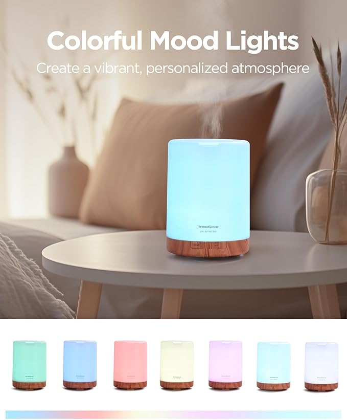 InnoGear 300ML Essential Oil Diffuser, Premium 5-in-1 Ultrasonic Aromatherapy Diffusers Scent Humidifier Aroma Diffuser Vaporizer Auto-Off Timer for Room Office Home, Yellow, Medium