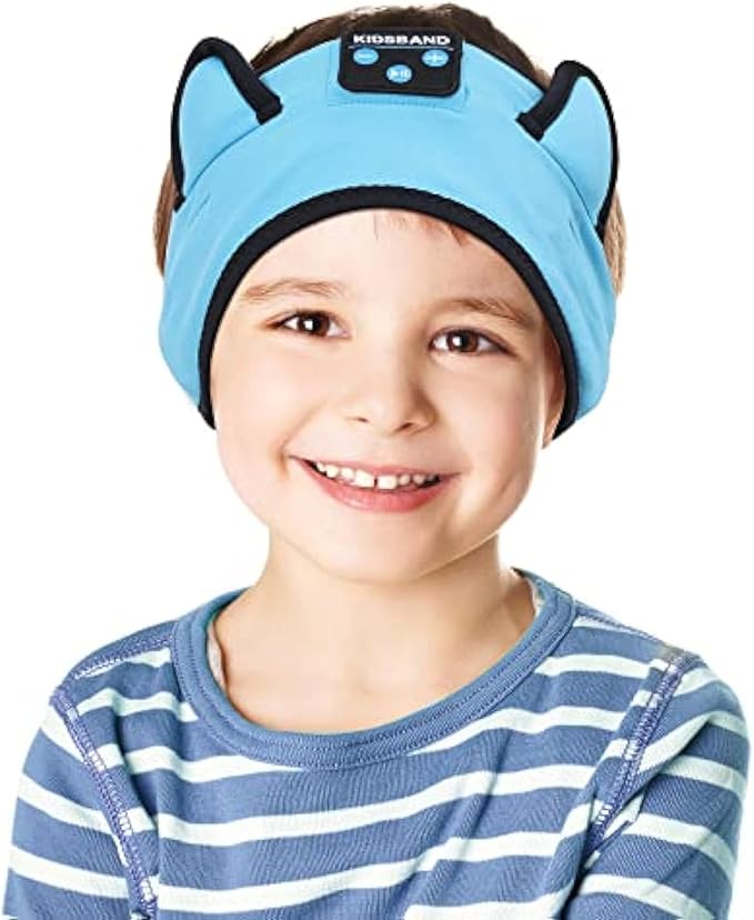 KIDSBAND Kids Headphones Bluetooth Headband Adjustable, Wireless Sleep Headphones for Kids with Wired Playback 3.5 MM Jack for Teens/Boys/Girls/Smartphones/School/Kindle/Airplane Travel/Plane/Tablet