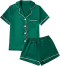 LYANER Women's Silky Satin Pajamas Set Short Sleeve Button Down Shirt With Shorts Pjs Set Sleepwear
