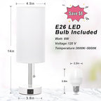 Hong-in Nightstand Lamp with 3 Color Modes - White Lamp for Bedroom with USB-C USB-A Charging Ports, 3000/4000/5000k Bedside Lamps by Pull Chain, Small Table Lamp for Bedroom, Office, Living Room