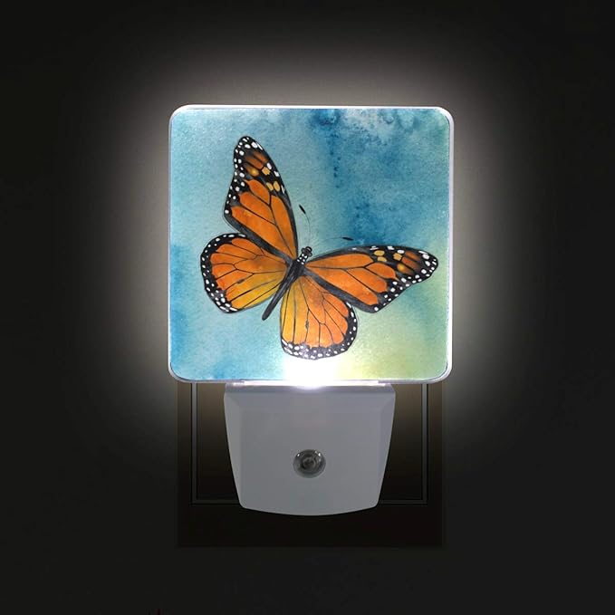 Plug in Night Light Lamp Monarch Butterfly Dusk to Dawn Sensor LED Nightlight Smart Automatically Lights Bedroom, Bathroom, Kitchen, Hallway, Stairs, Energy