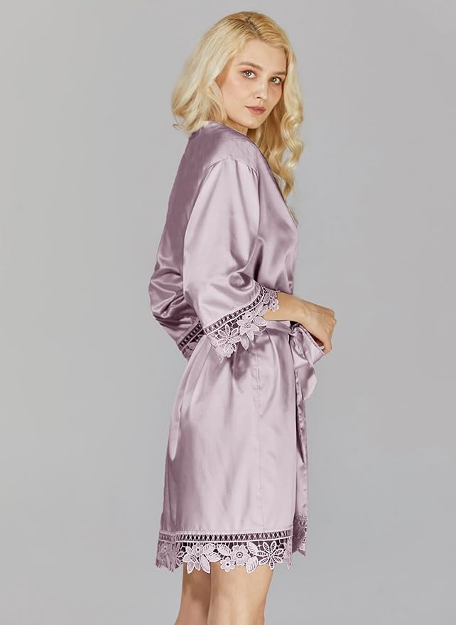 Silk Robes for Womens 2Pcs Satin Robe Kimonos Bridesmaid Bride Lace Bathrobes Sleepwear Bridal Silky Loungewear Wedding Robes