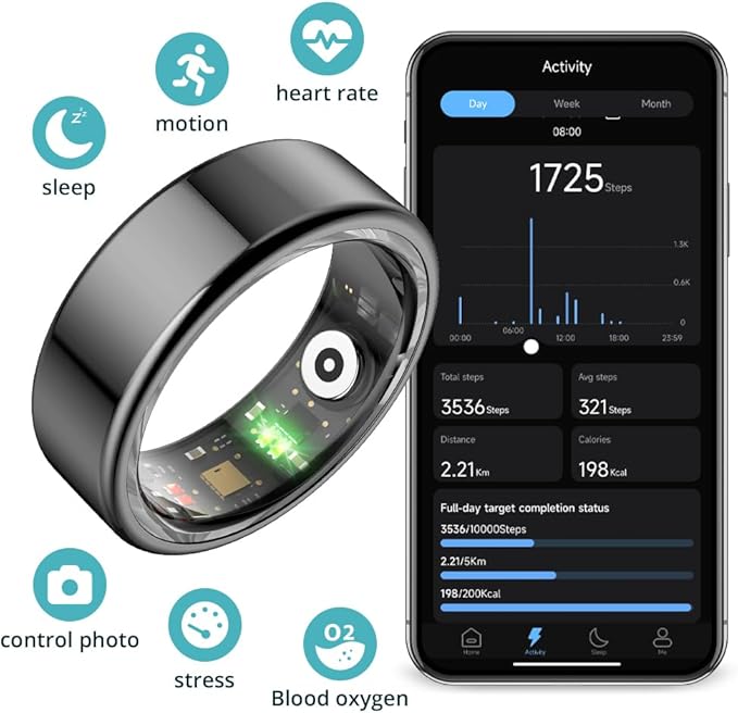 COLMI R02 smart Ring, a smart Ring for Women and Men, with a Charging case, Supports Heart Rate, Blood Oxygen, Sleep Health Monitoring, and Sports Tracking Ring, No Subscription Fee. (Black, 11#)