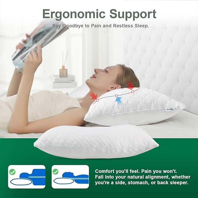 CHxxy Shredded Memory Foam Pillows – Adjustable Loft, Orthopedic Support for Side/Back Sleepers, Pressure Relief for Cervical Spine, Machine Washable (Queen Size)