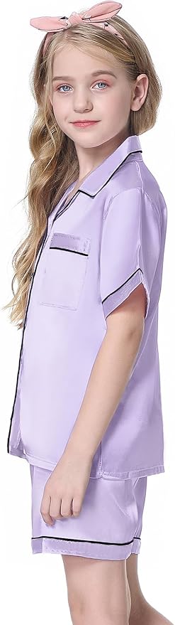 Girls & Womens Satin Pajamas Set, Silk Button-Down Sleepwear 2 Piece Nightwear, 3 Years - Women XXL