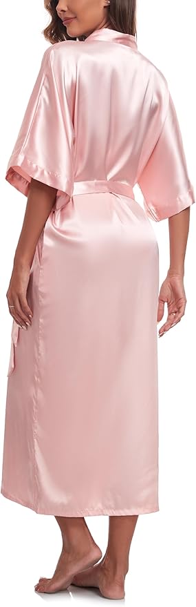Womens Long Silky Robe Satin Kimono Robes Silk Bathrobe for Wedding Party Full Length Dressing Gown