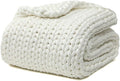 YnM Cooling Weighted Blanket, Handmade Chunky Yarn Knitted Design, Temperature Regulating and Breathable, Machine Washable Throw for Sleep or Home Decor (White, 80x87 Inch, 25lbs)