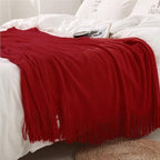 Homiest Decorative Knitted Throw Blanket with Fringe, Lightweight Blanket Acrylic Knit Blanket, Soft & Cozy Tassel Blanket for Couch Sofa Bed (Red, 60 x 80 Inch)