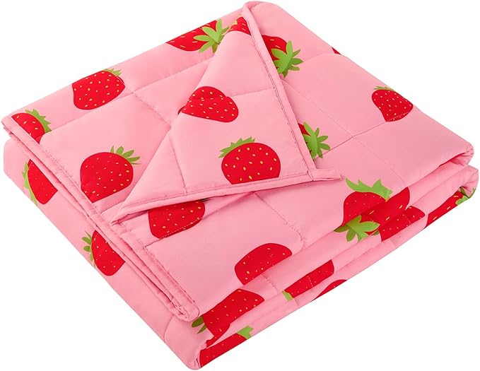 HOSUKKO Weighted Blanket - 7 lbs Pink Strawberry Heavy Blanket - Small Size Breathable Blanket(41 * 60 inches, 7 lbs)
