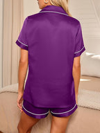 LILLUSORY Silk Satin Pajama Set for Women 2 Piece Lounge Pjs Winter Matching Summer Sleepwear Button Down Shirt Shorts