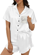 Silk Pajamas for Women Button Down 2 Piece Satin Pjs Shorts Set Ruffle Notch Collar Sleepwear Loungewear