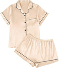 LILLUSORY Silk Satin Pajama Set for Women 2 Piece Lounge Pjs Winter Matching Summer Sleepwear Button Down Shirt Shorts