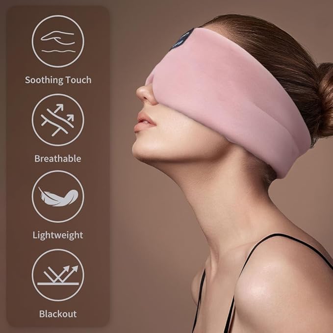 Joythink Sleep Headphones Bluetooth Sleep Mask Silk Kids Children Headband Earphones Bluetooth Eye Mask for Sleeping On Side Blackout Soft Sleep Earphones Music Eye Cover