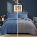 HIG 3pc Dusty Blue King Size Comforter Set - All Season Reversible Down Alternative Comforter with Sham - Quilted Duvet Insert with Corner Tabs - Box Stitched Blanket - Breathable, Soft, Fluffy