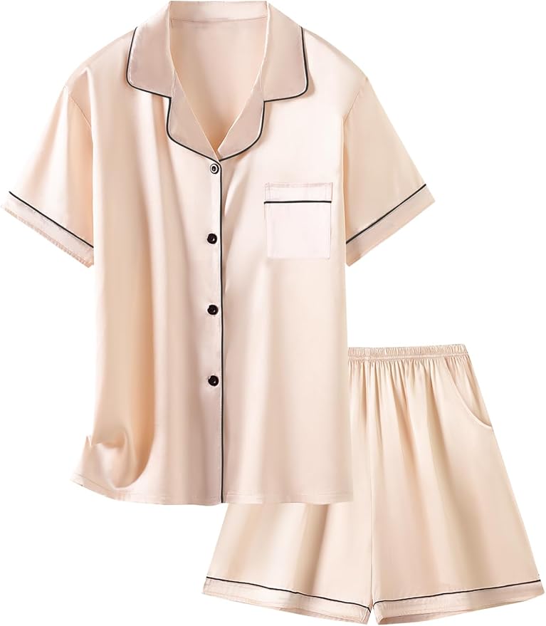 Girls & Womens Satin Pajamas Set, Silk Button-Down Sleepwear 2 Piece Nightwear, 3 Years - Women XXL