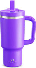 32 oz Tumbler with Handle and Straw: Stainless Steel Insulated Tumbler Keeps Cold for 24 Hours, Leakproof Travel Cup Fits in Cup Holder and BPA-Free,Violet