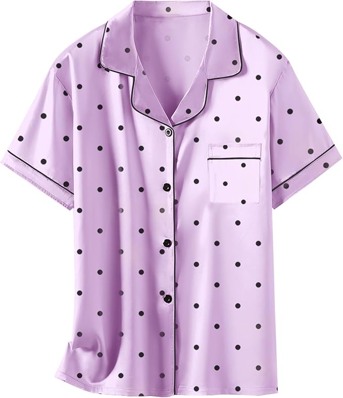 Girls & Womens Satin Pajamas Set, Silk Button-Down Sleepwear 2 Piece Nightwear, 3 Years - Women XXL