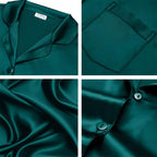 SWOMOG Long Sleeve Pajamas Set Silk Satin Sleepwear Button Down Pjs Loungewear with Pocket