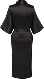 Womens Long Silky Robe Satin Kimono Robes Silk Bathrobe for Wedding Party Full Length Dressing Gown