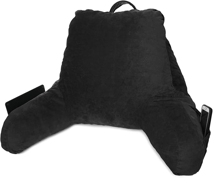 Clara Clark Reading Pillow with Shredded Memory Foam for Sitting Up in Bed and Couch, Back and Arms Adjustable Support for Adults & Teens Backrest Pillows for Reading, with Washable Cover Black