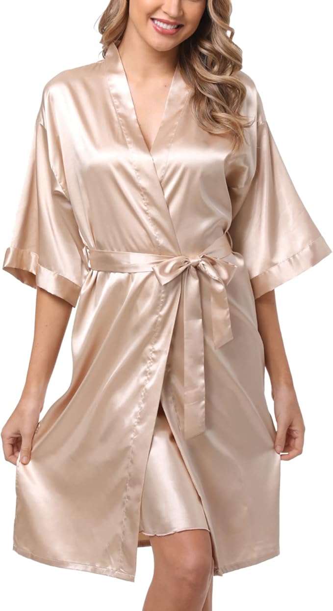 Women's Satin Robe Sets 2 Piece Nightgown Silk Pajama Sexy Floral Lingerie Lace Cami Sleepwear Night Robes