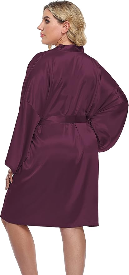 Women's Plus Size Short Silky Bathrobes Satin Kimono Robes Bride Bridesmaid Loungewear Soft Nightgown