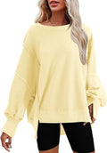 Nirovien Womens Oversized Crewneck Sweatshirt Side Slit Long Sleeve Pullover Slouchy Fit Tops