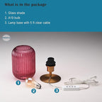 Mid Century Glass Table Lamp,Dimmable Desk Lamp,LED Bulb Included,Timer Build-in,Purple Ribbed Glass