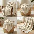 Fleece Blanket Full/Queen - 80x90 Inch Lightweight & Buttery-Soft Throw for Bed, Sofa, Camping | 300GSM Cloud-Touch Microfiber | Cozy Essentials for Travel & Movie Nights, (Cream)