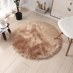 Faux Fur Round Area Rug Soft Fuzzy Carpet Fluffy Plush Mat Home Floor Decoration for Bedroom Living Room Bedside Khaki 11.8inch