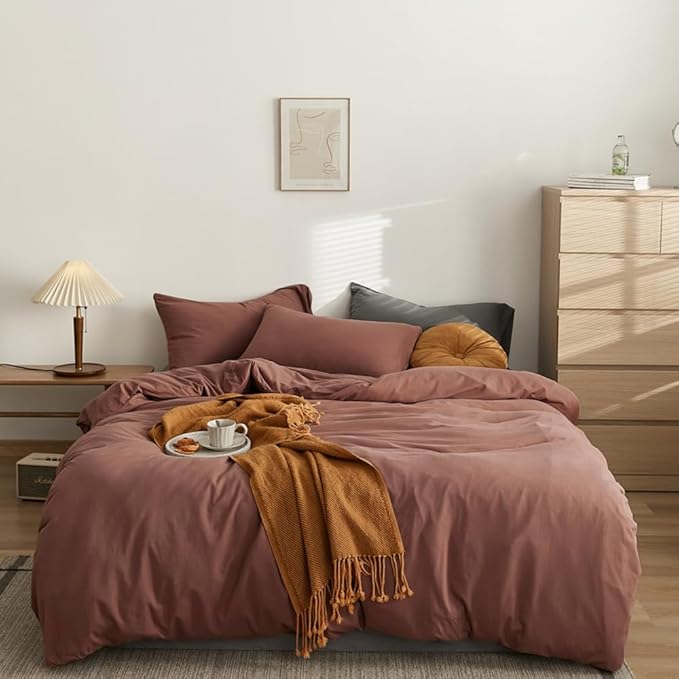 CLOTHKNOW Brick Red Comforter Set Full Size Rust Red Bedding Comforter Sets Women Men Soft Brownish Comforter with 2 x Pillow Cases