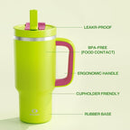 32 oz Tumbler with Handle and Straw: Stainless Steel Insulated Tumbler Keeps Cold for 24 Hours, Leakproof Travel Cup Fits in Cup Holder and BPA-Free,Acid Green