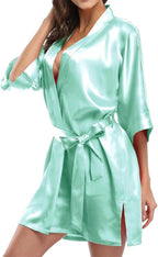 Giova Women's Satin Robe Bride & Bridesmaid Wedding Party Bathrobe Short Kimono Gown