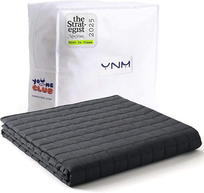 YnM Exclusive Weighted Blanket, Soothing Cotton, Smallest Compartments with Glass Beads, Bed Blanket for One Person of 140lbs, Ideal for Twin/Full/Queen Bed (48x72 Inches, 15 Pounds, Dark Grey)