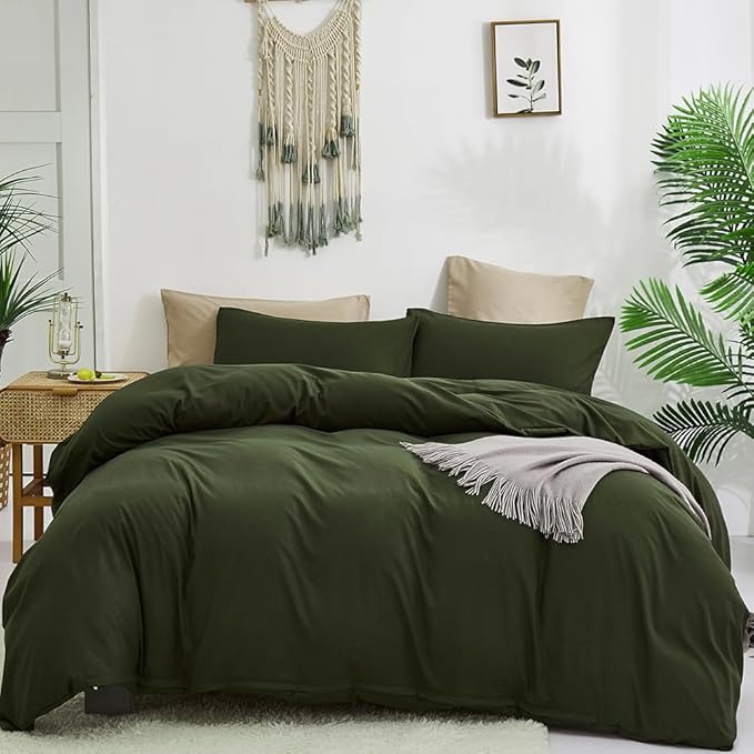 CLOTHKNOW Green Full Size Comforter Sets Dark Green Bedding Comforter Sets Soft Comforter with 2 Pillow Cases