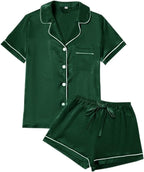 WJing Yi Jia 4Pcs Womens Satin Silky Pajama Sets Short Sleeve Shirt XS-4XL Floral Pajamas Set Soft PJ Loungewear Sleepwear
