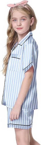 Girls & Womens Satin Pajamas Set, Silk Button-Down Sleepwear 2 Piece Nightwear, 3 Years - Women XXL